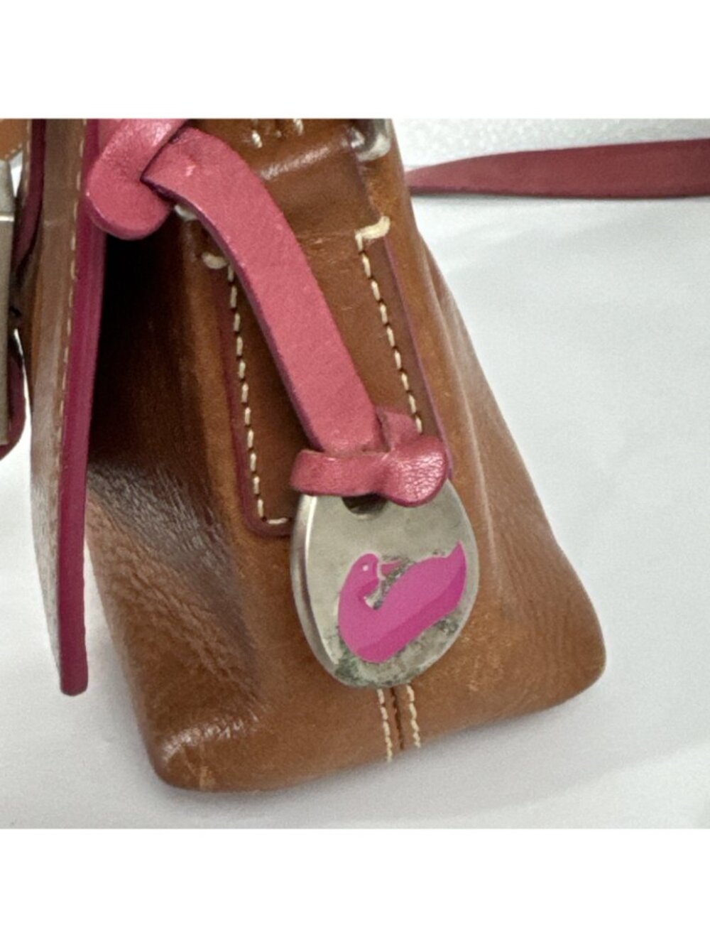 Dooney & Bourke Leather Brown Pink Heart Buckle Mini Shoulder Crossbody Bag Y2K - Picture 15 of 16